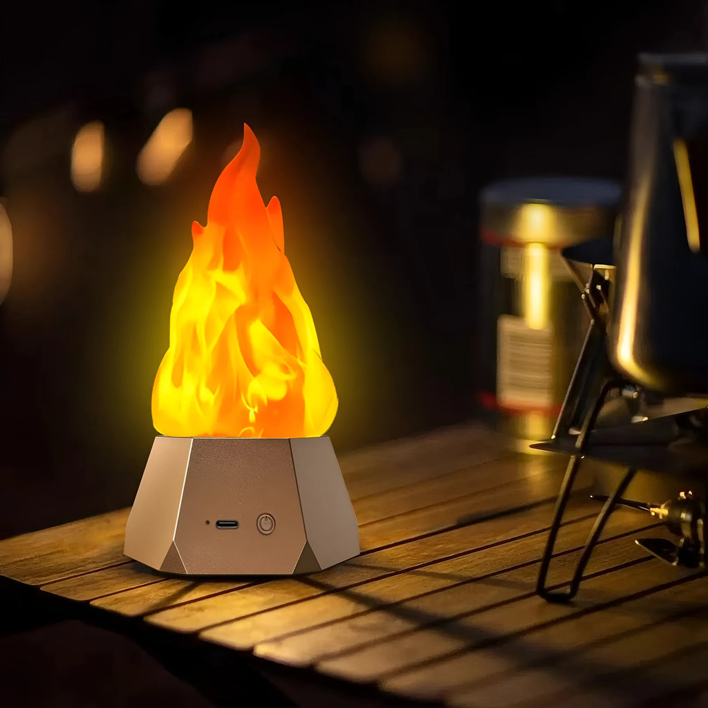 Flame shape decorative night light with gold charging base for indoor and outdoor use