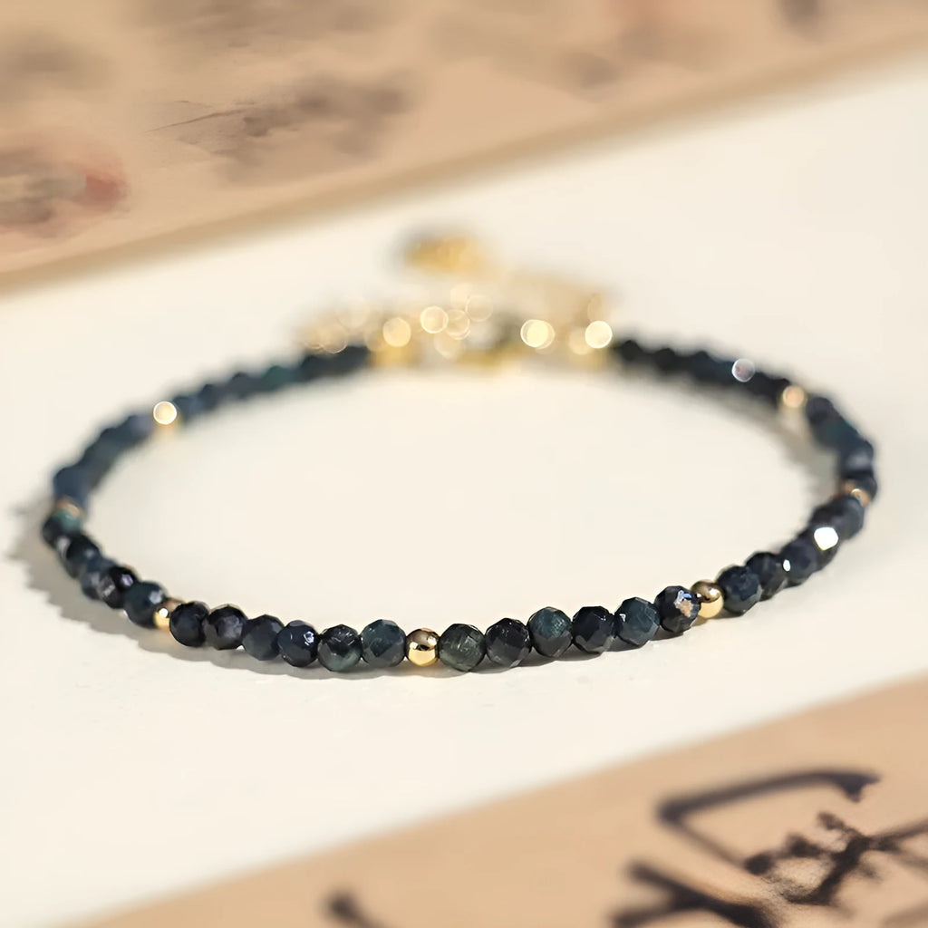 Blue tourmaline 3mm beaded bracelet with spacer beads in women's advanced style