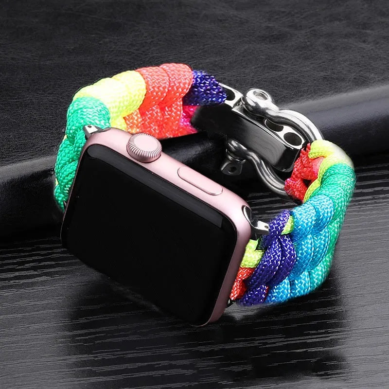 Nylon woven steel buckle strap for Apple Watch, black with connector, fits 38/40mm