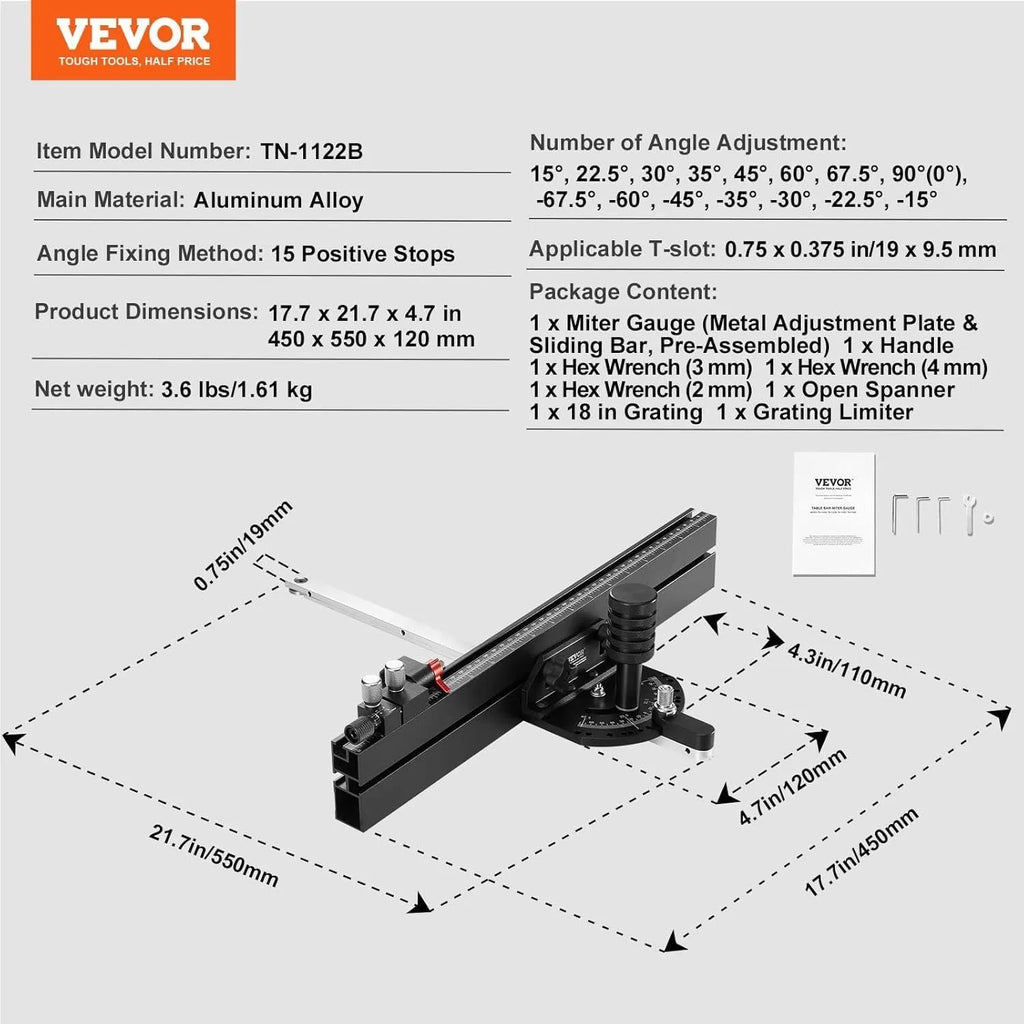 Aluminium alloy woodworking push handle with steel sliding chute for bench saw guiding