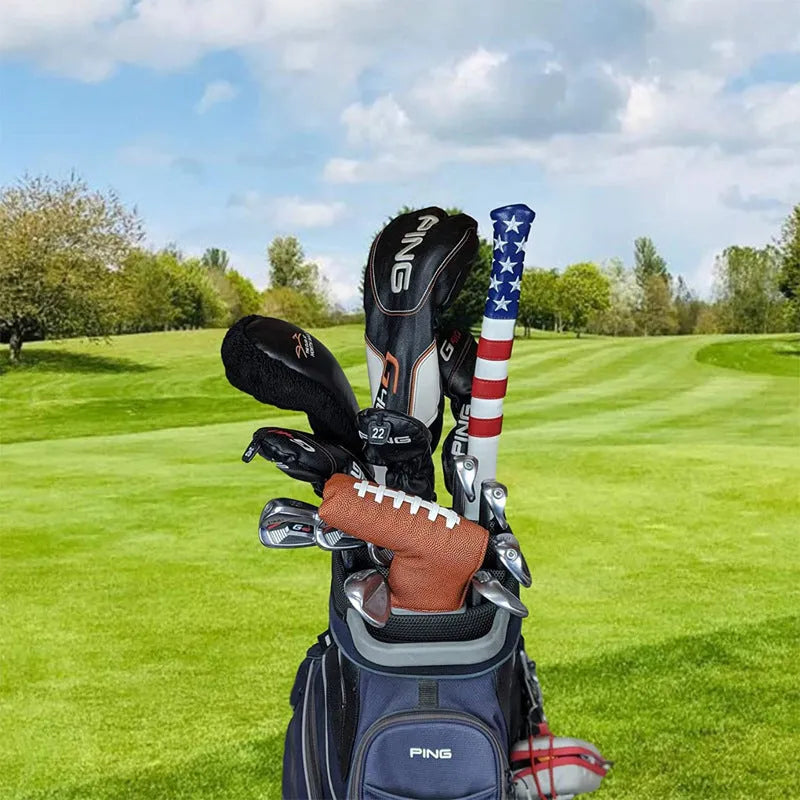 Black PU leather golf club head cover and push rod case set for equipment protection