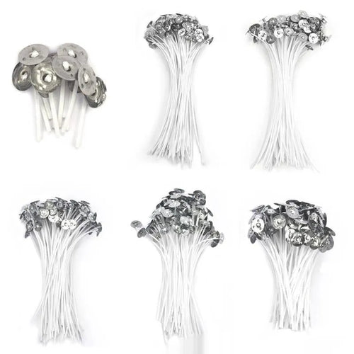 White cotton candle wicks in three lengths for DIY candle making projects