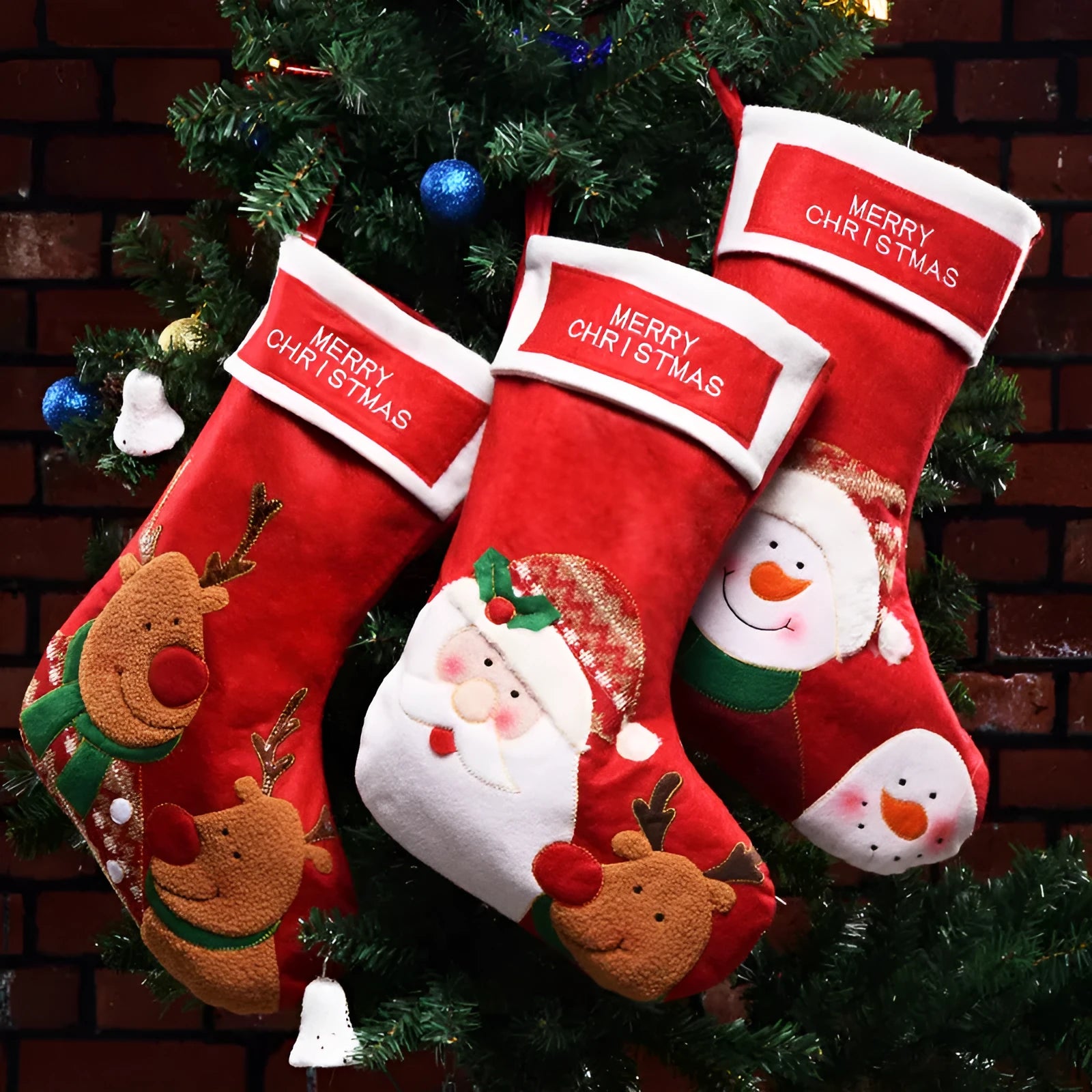Non-woven fabric Christmas stocking pendant with elk, old man, and snowman festive designs