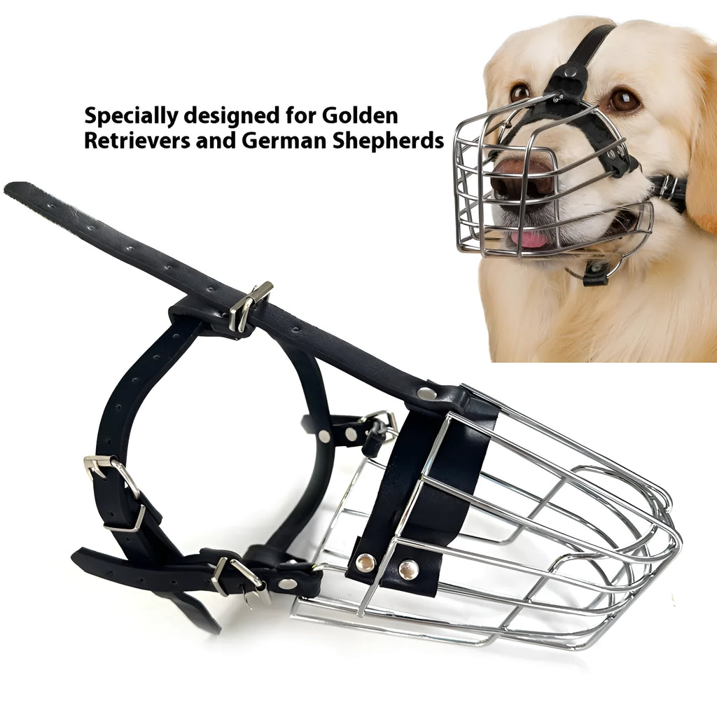 Black metal wire basket dog muzzle for Golden Retriever and German Shepherd breeds