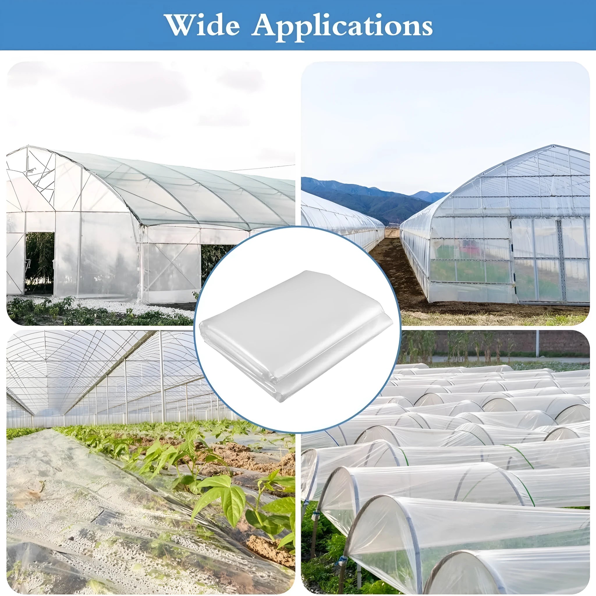 4x8 metre roll of translucent plastic greenhouse film for vegetable shed insulation.