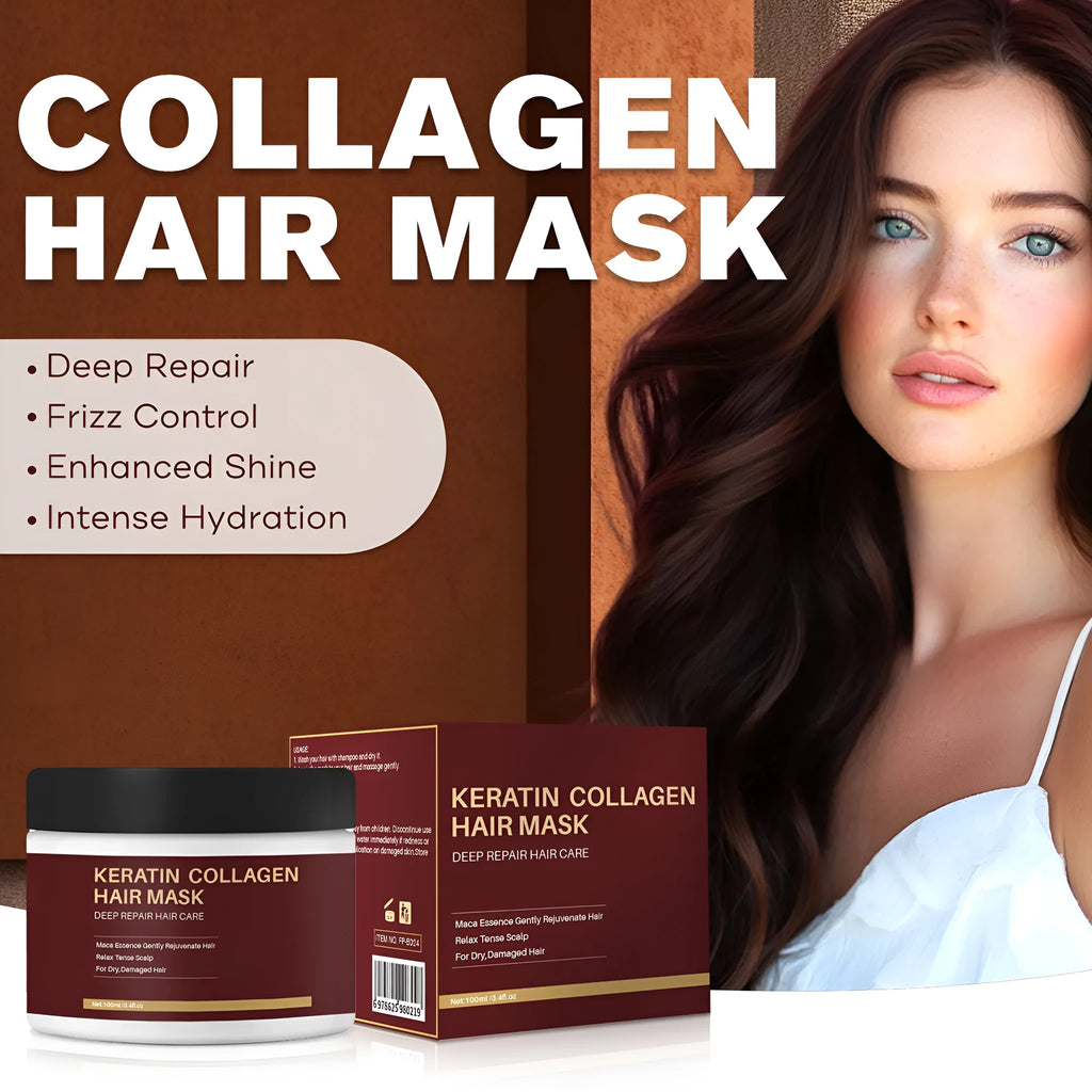 100ml bottle of collagen hair mask for moisturising and repairing dry, damaged hair.