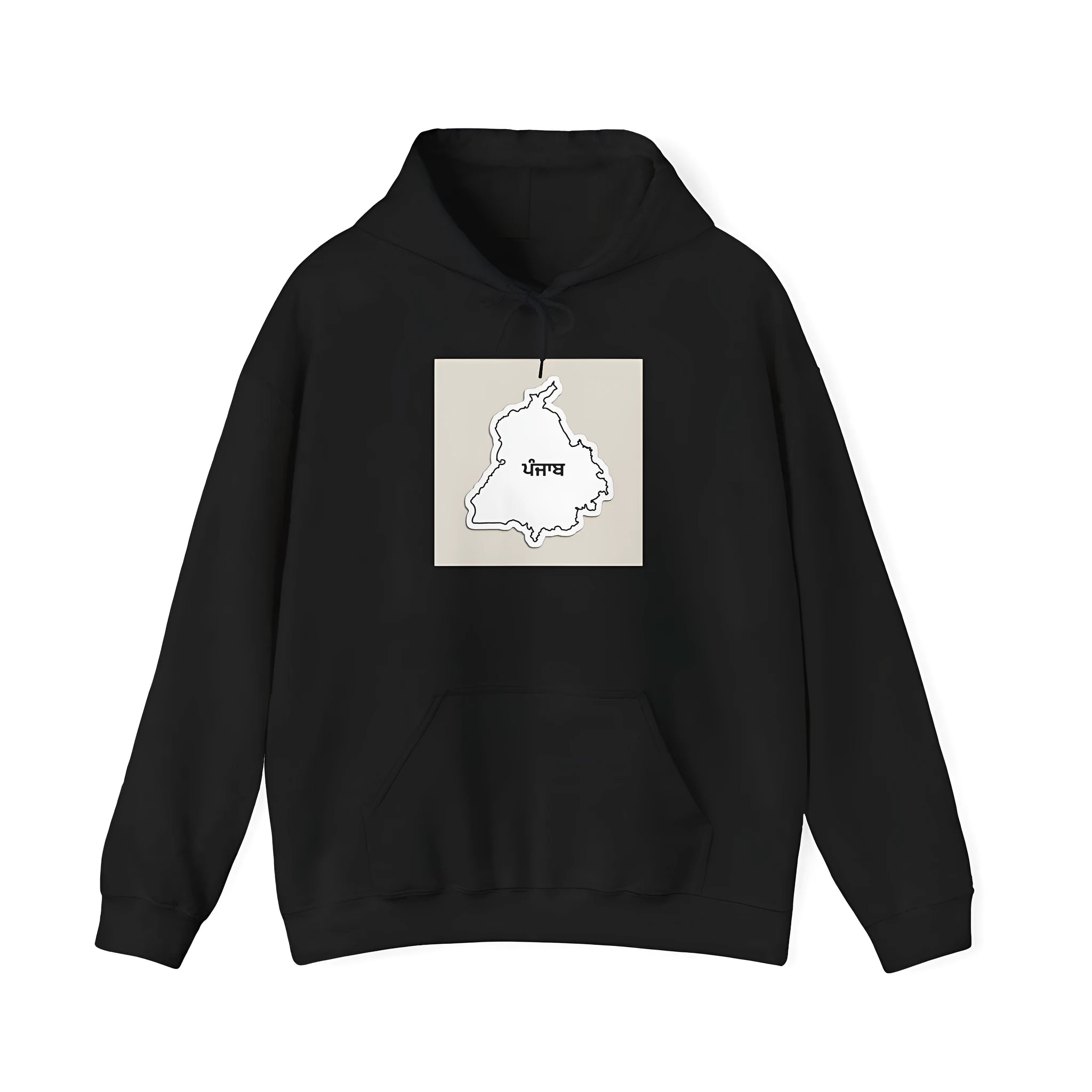 Black drop-shoulder sleeve casual hoodie with kangaroo pocket and loose fit design