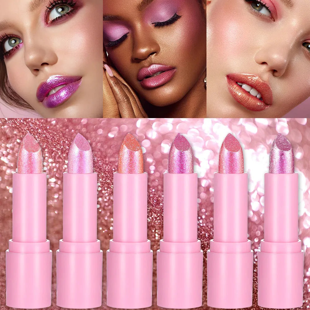 Sweetheart bow diamond lipstick in matte finish, showing six colour options.