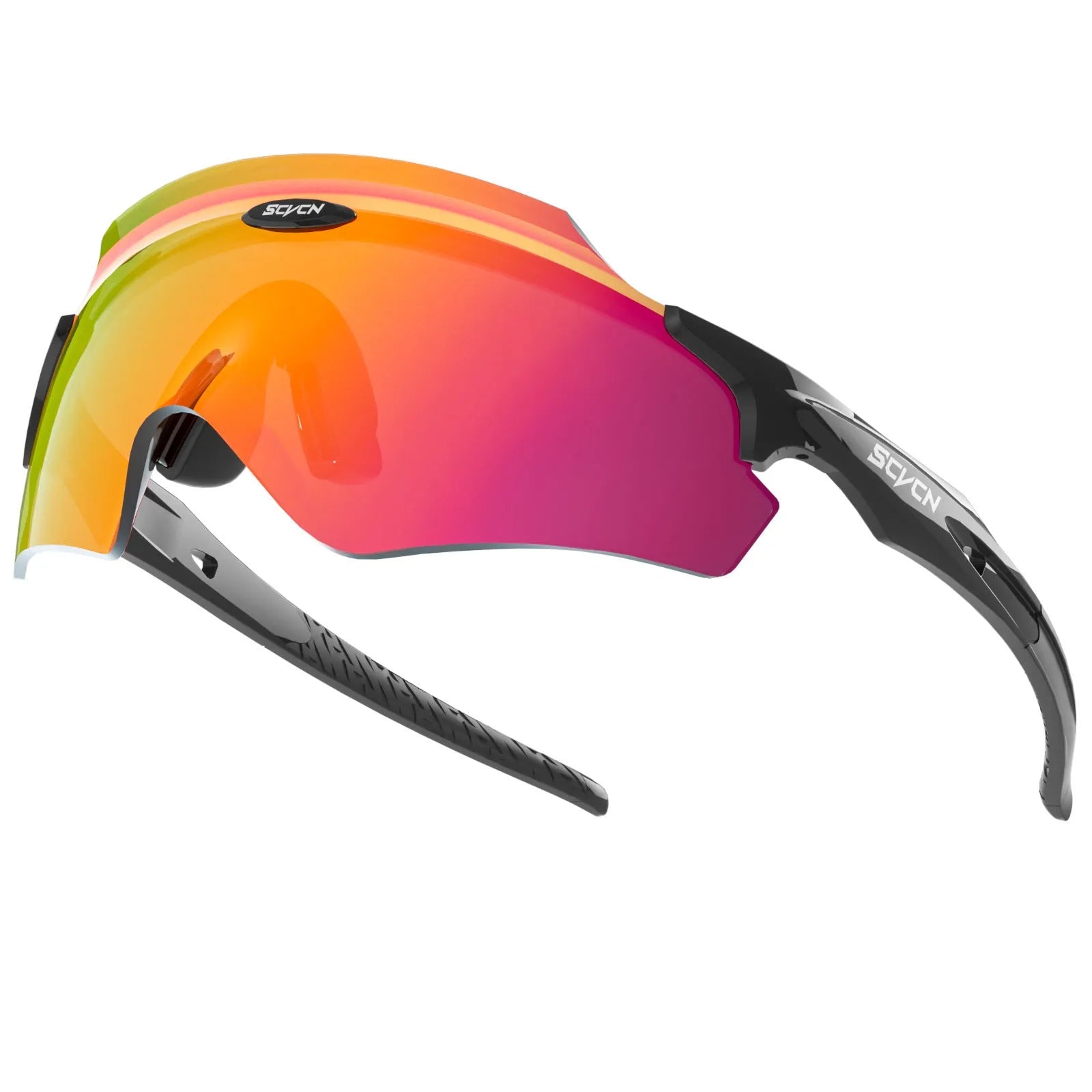 Frameless athletic windproof glasses with colourful integrated lens in sports design