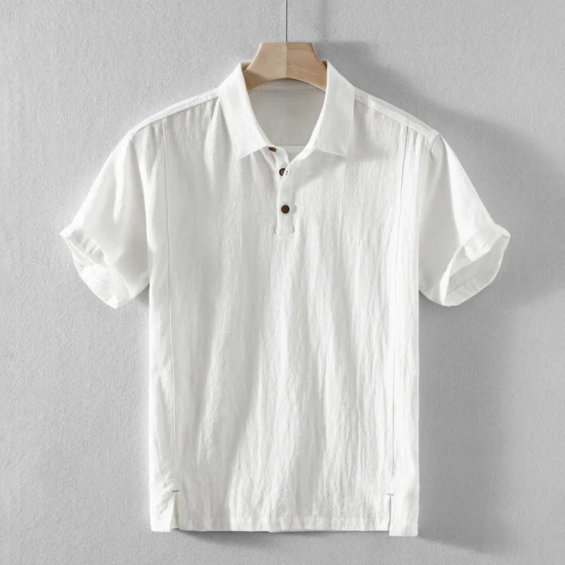 Men's cotton linen loose fit casual shirt in solid colours with Asian sizing options