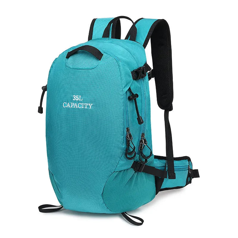 Outdoor multifunctional waterproof hiking backpack in black with Oxford cloth and folding design