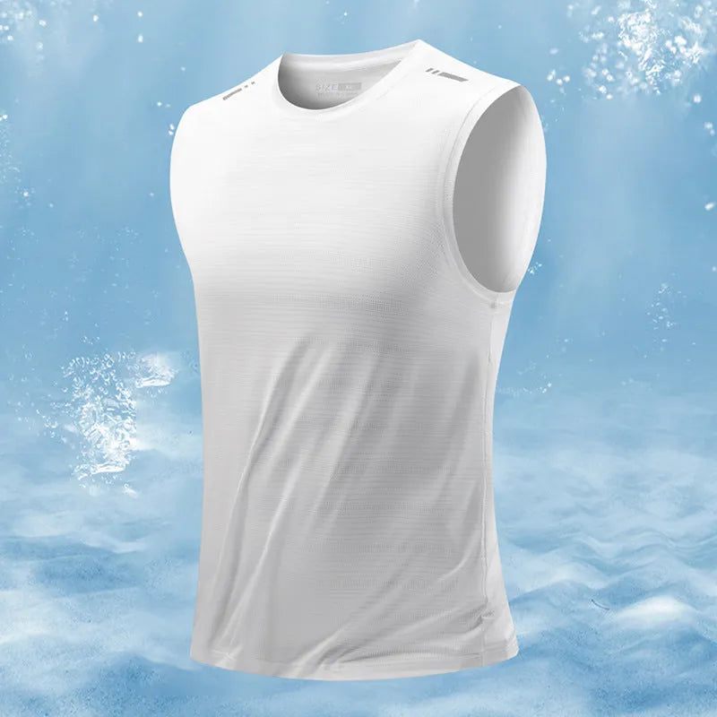 Men's loose sleeveless waistcoat vest in a solid colour, showcasing the straight hem and casual fit.