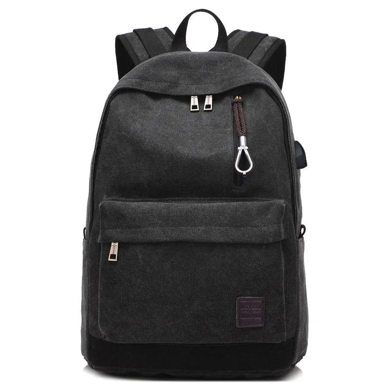 Canvas backpack with USB charging port and computer pocket in neutral colours