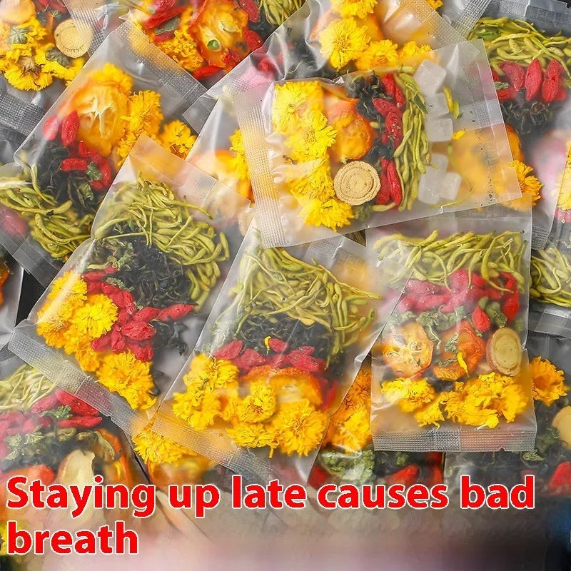 Honeysuckle chrysanthemum tea bags in triangular design with 150g net weight packaging