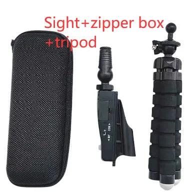 Golf putter laser aiming instrument showing different style configurations including basic unit, zipper box case, and tripod stand