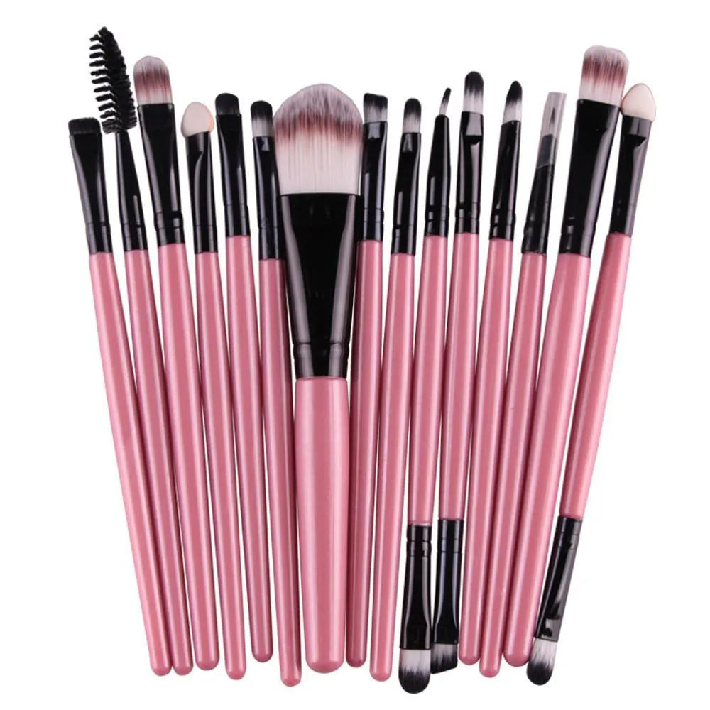 18-piece makeup brush set with fan-shaped tools in multiple styles for professional and home makeup application