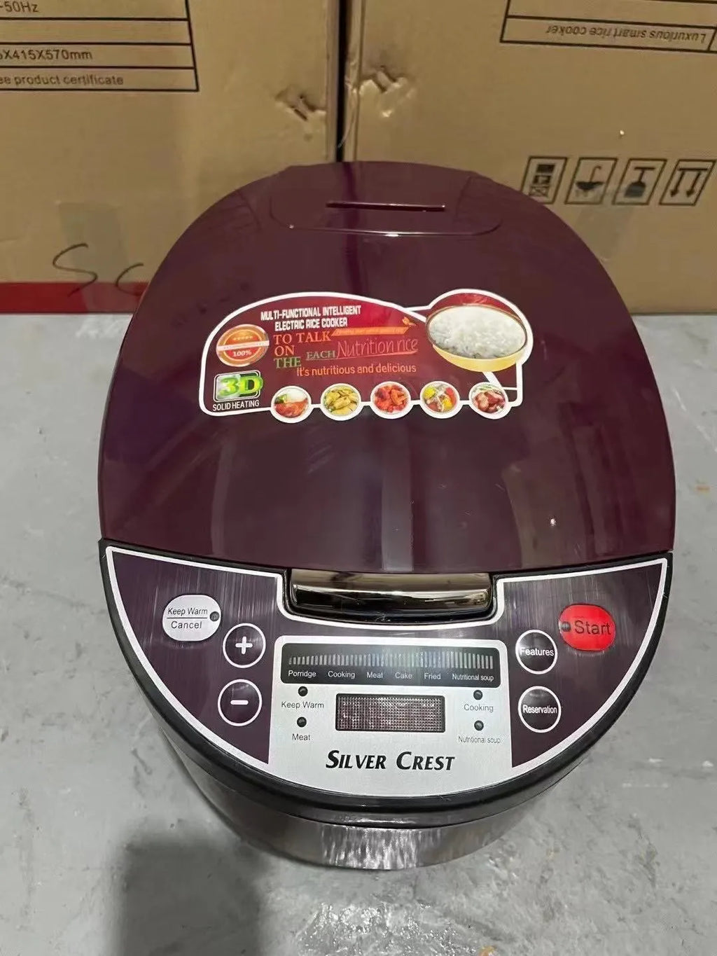 5L smart rice cooker with LCD display, gold colour, stainless steel liner, push-button panel