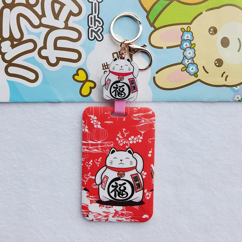 Lucky cat cartoon design certificate set with plastic card sleeve and ferrule pendant