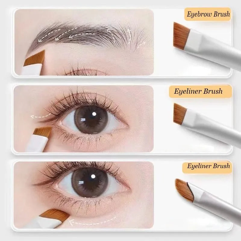 Four angled eyeliner and brow brushes with ultra-thin precision tips for makeup application