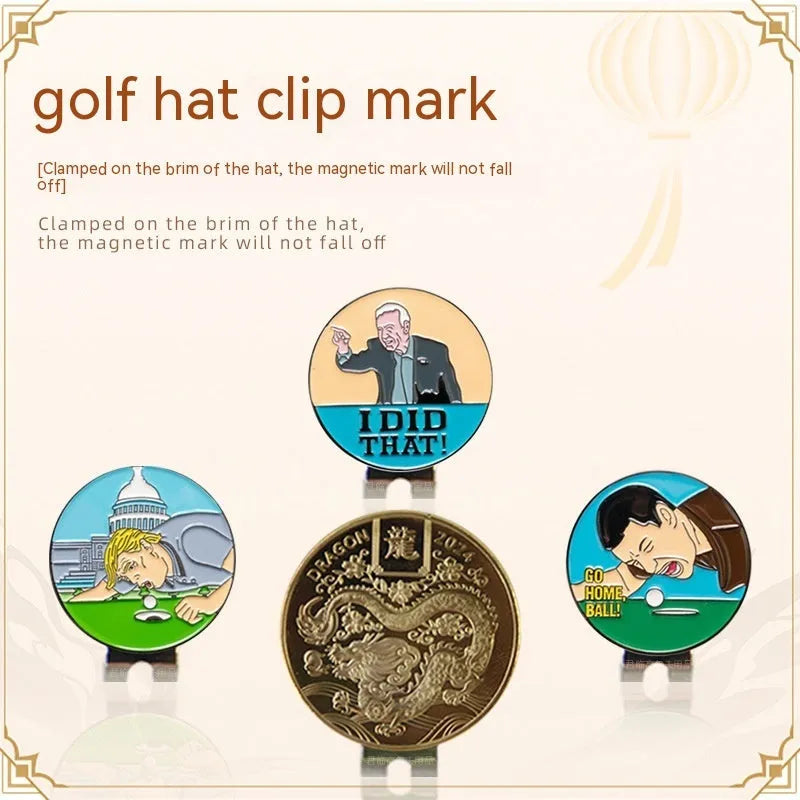 Zinc alloy golf hat clip with engraved pattern options including Dragon Year design