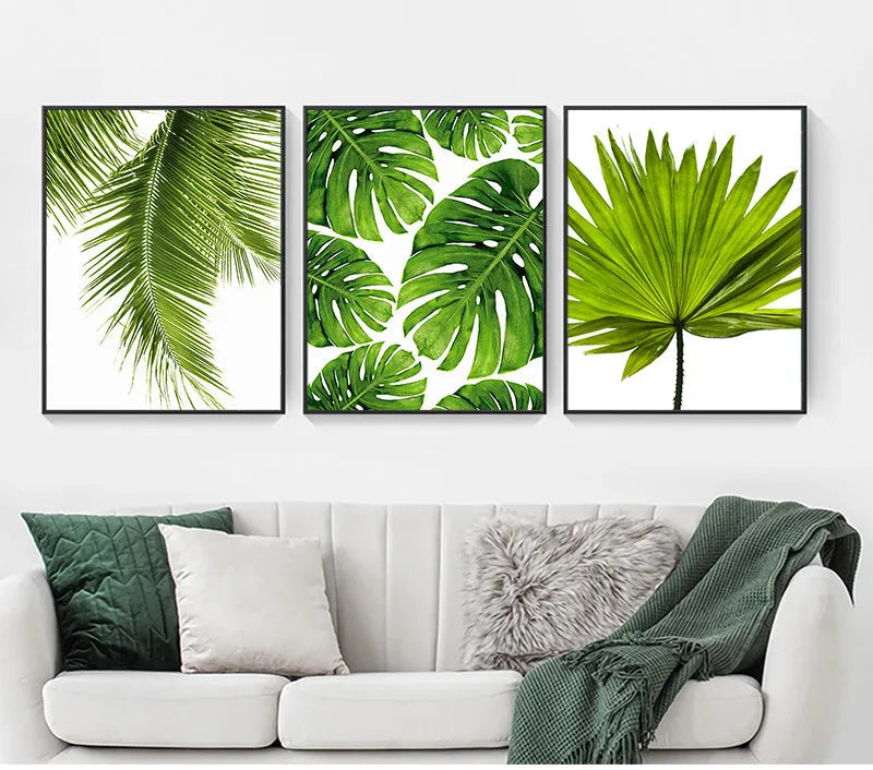 Frameless canvas wall art with green plant pattern in multiple sizes 10x15cm to 60x90cm