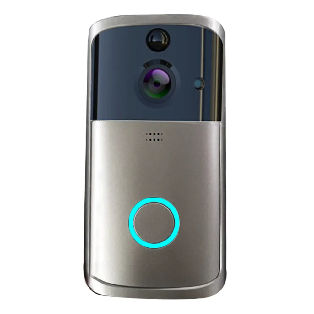 WiFi video doorbell camera in black, 7.5cm by 3.3cm by 14.4cm, with infrared night vision, two-way voice intercom