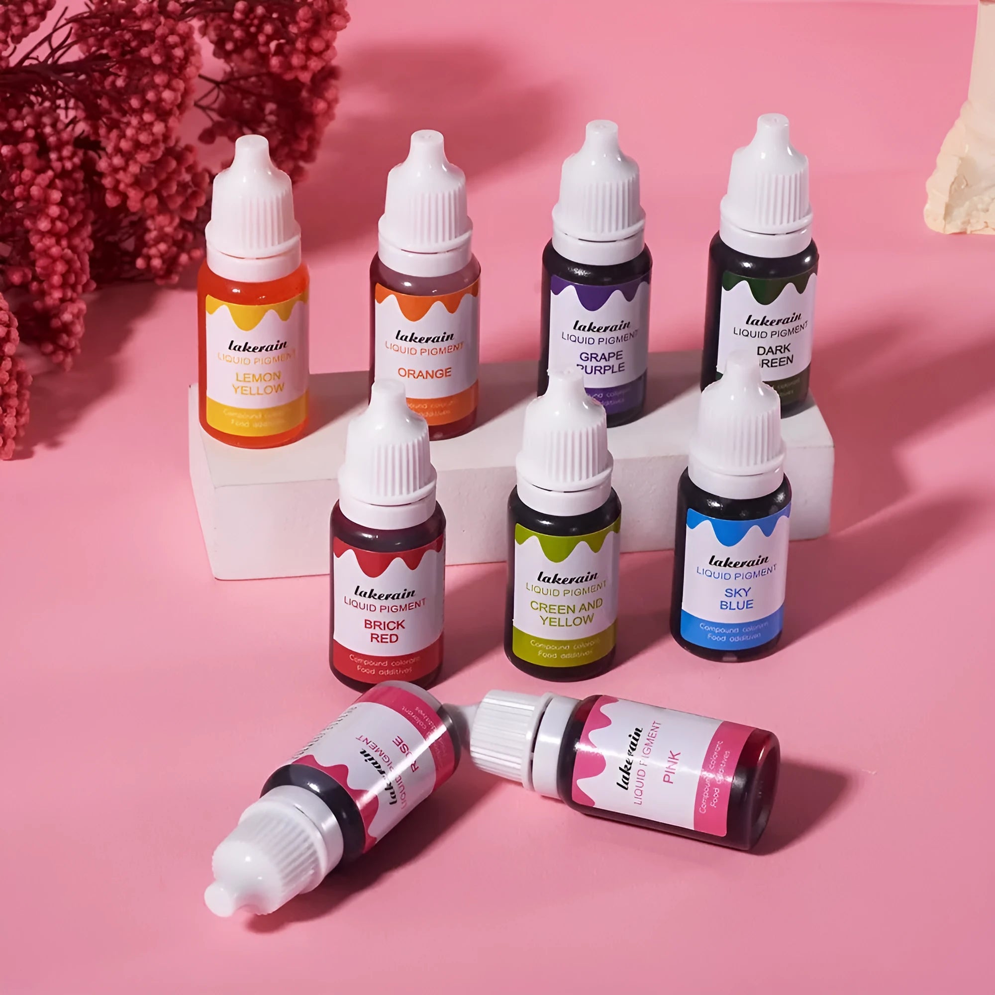 Set of 24 small bottles of natural food colouring pigments for cakes and soap