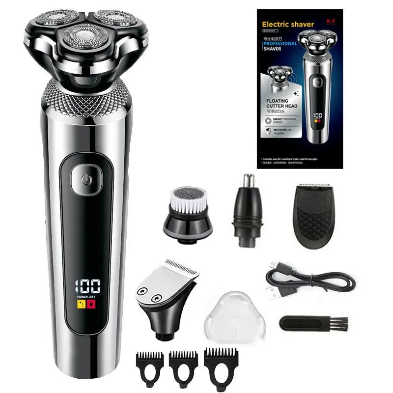 Digital USB rechargeable beard scraper with LED display on a five-in-one base bracket.