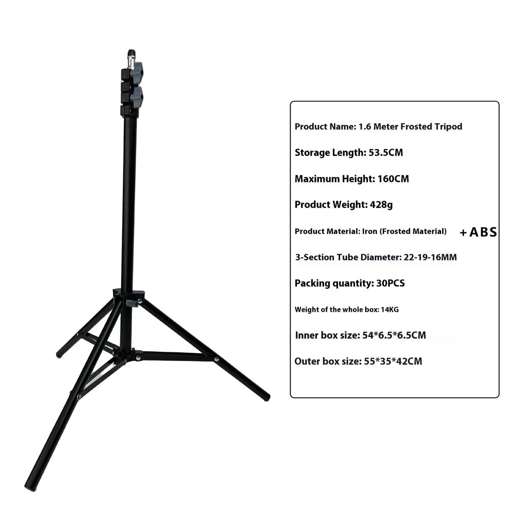 A tall, frosted-finish photography light stand with thickened carbon steel legs extended to its full height.