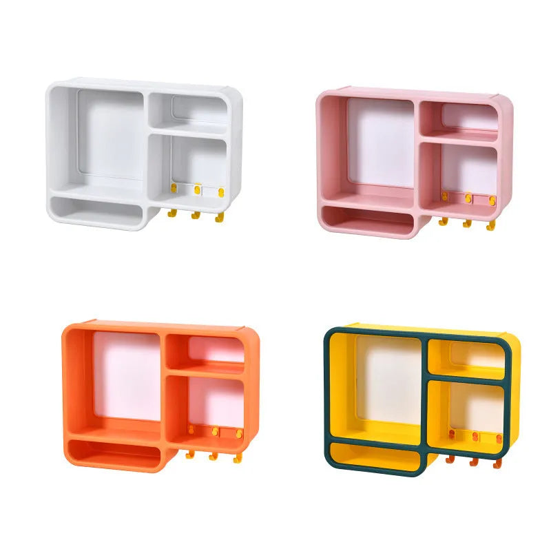 Plastic dust-proof wall shelf for cosmetics in white, 36.2x27.2x9.3cm, wall-mounted storage box
