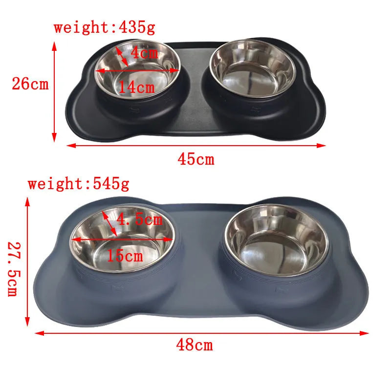 Large silicone double dog bowl with stainless steel insert in multiple colour options