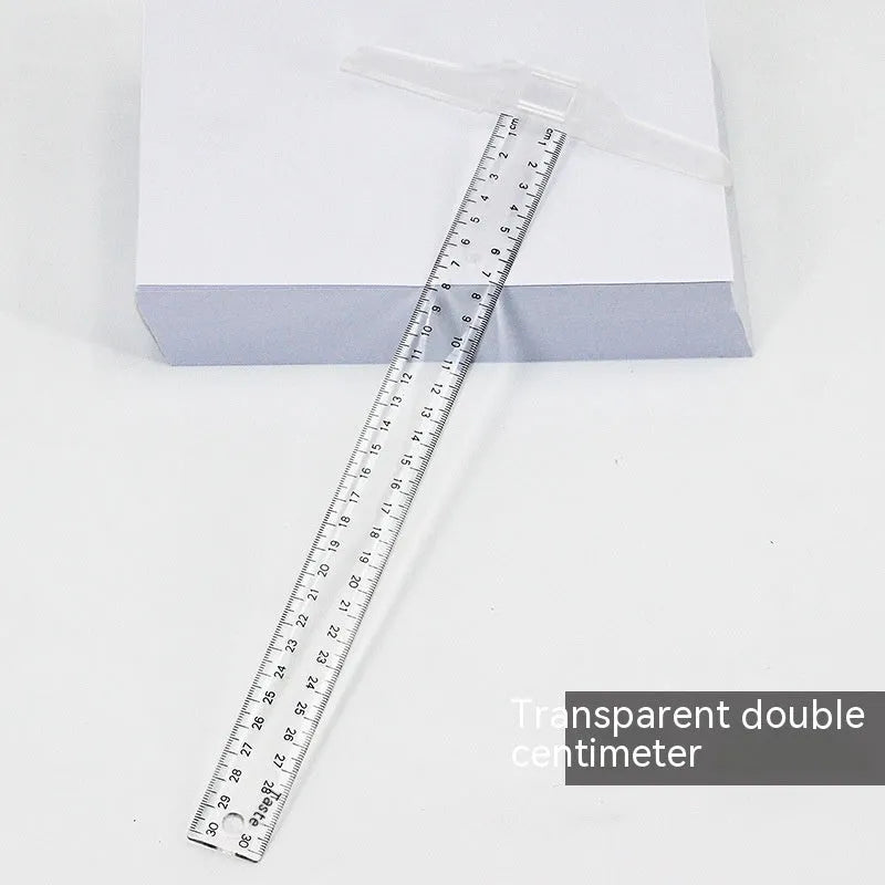 30cm plastic T-shaped ruler with British or double centimetre scales in transparent or orange yellow