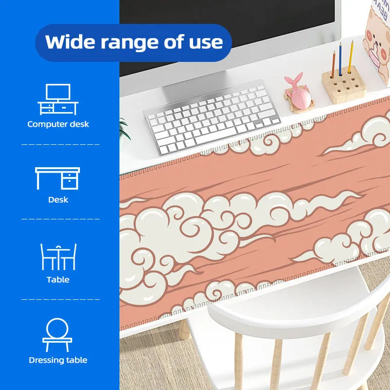 Large natural rubber desk mat with Japanese minimalist pattern on a wooden desk