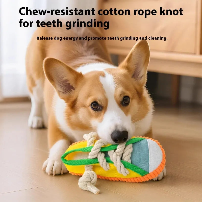 Plastic dog chew toy with bends design in rock yellow colour showing self-hi sound feature