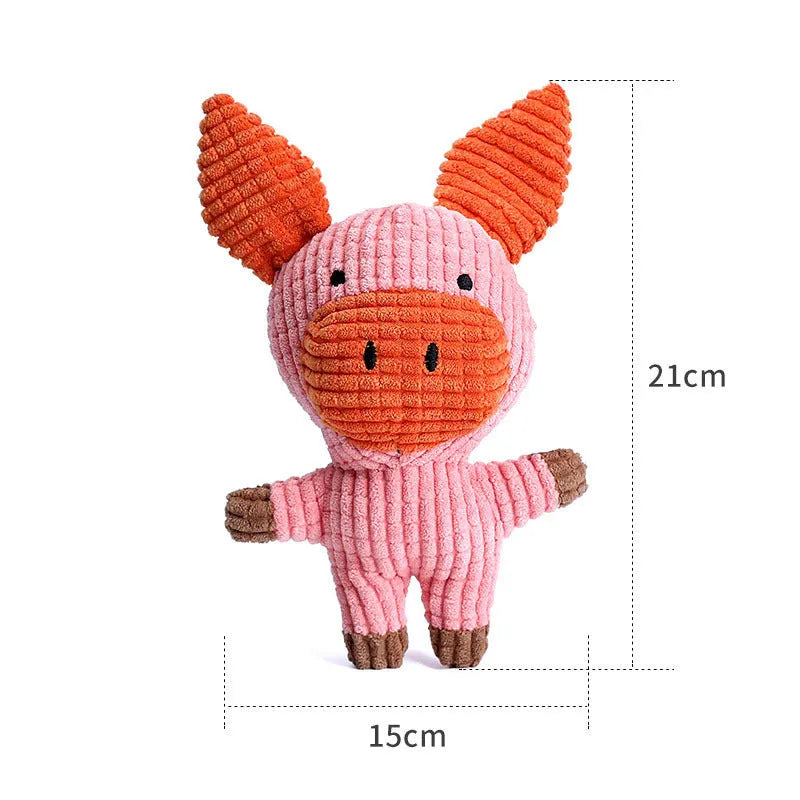 Cute animal shaped plush dog chew toy with squeaker in multiple colour options