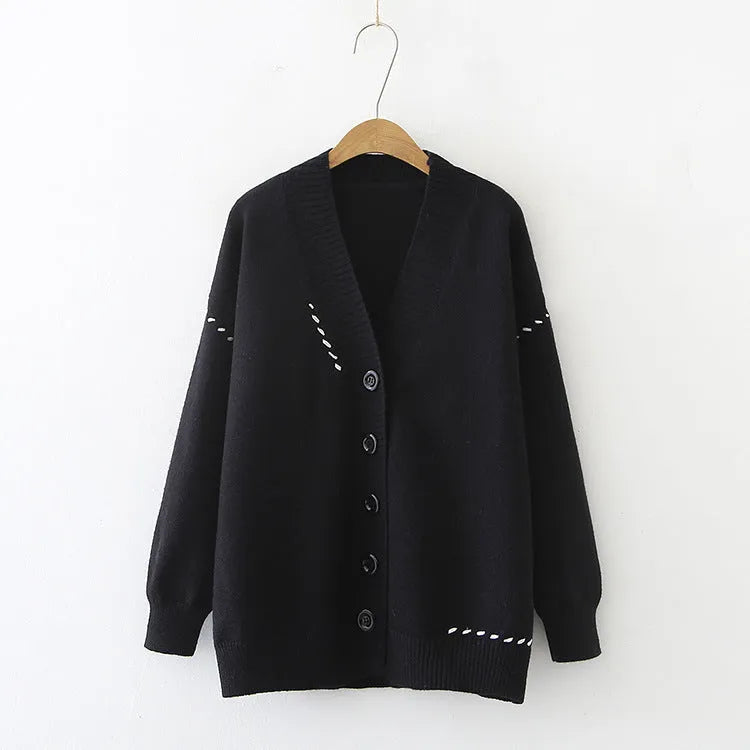 Women's loose fit knitted cardigan coat with long sleeves in black