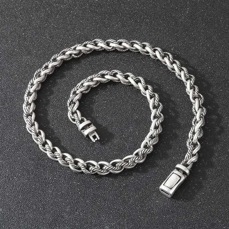 Men's titanium steel keel chain necklace in antique silver with large hemp flowers links