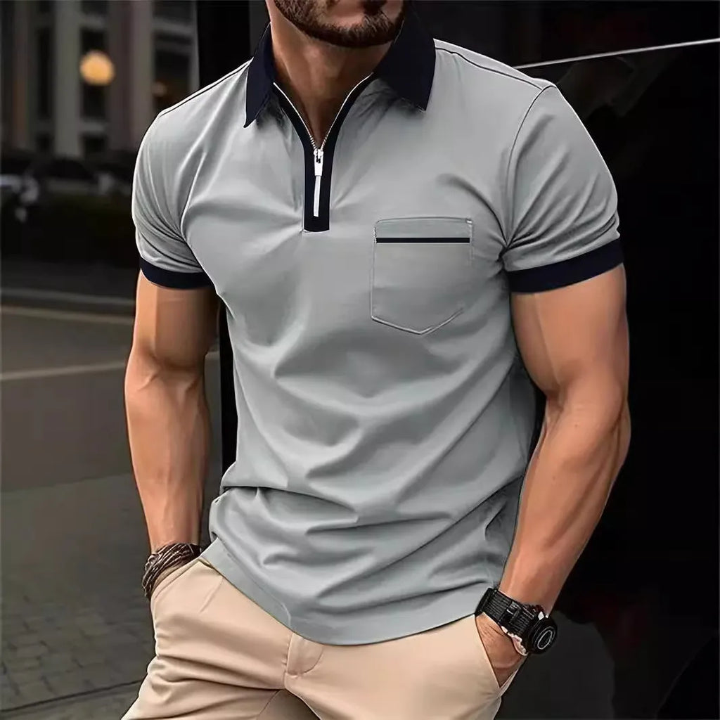 Men's casual short sleeve polo shirt with chest pocket in multiple colour combinations