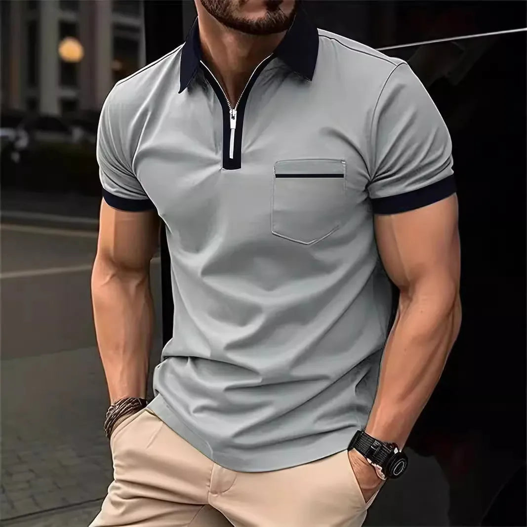 Men's casual short sleeve polo shirt with chest pocket in multiple colour combinations