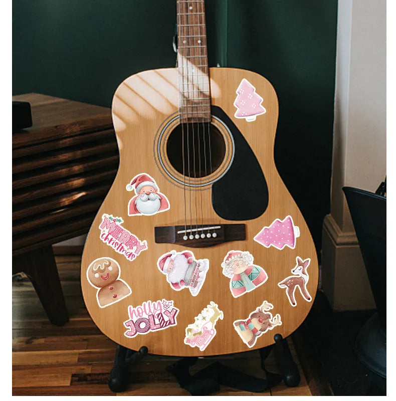 50 waterproof Christmas stickers in various cute designs ranging from 4cm to 8cm sizes