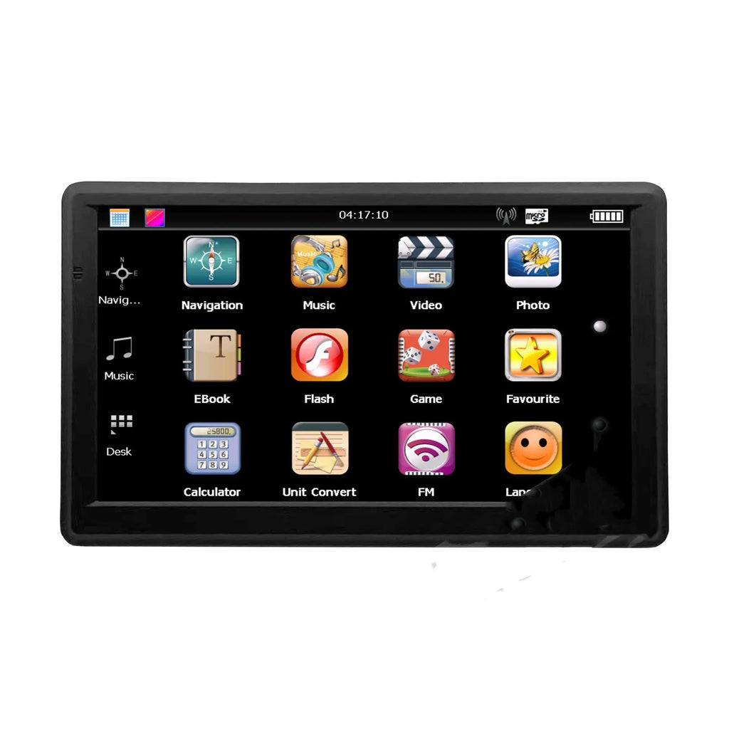 7-inch portable car GPS navigation device with touchscreen and mounting bracket