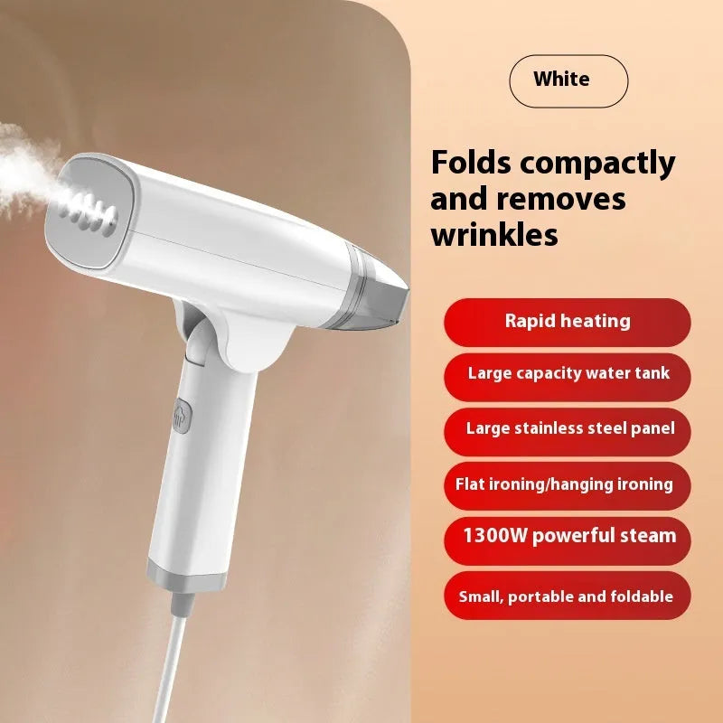 Blue and white handheld garment steamer unit showing compact design with water tank and steam nozzle