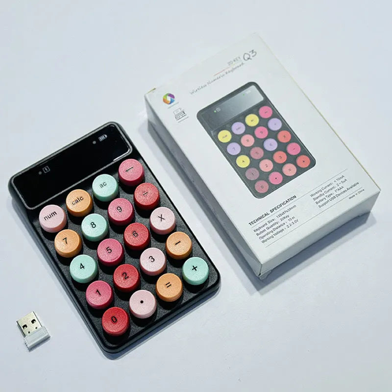 Mini portable wireless digital keyboard in macaron colour options on white background