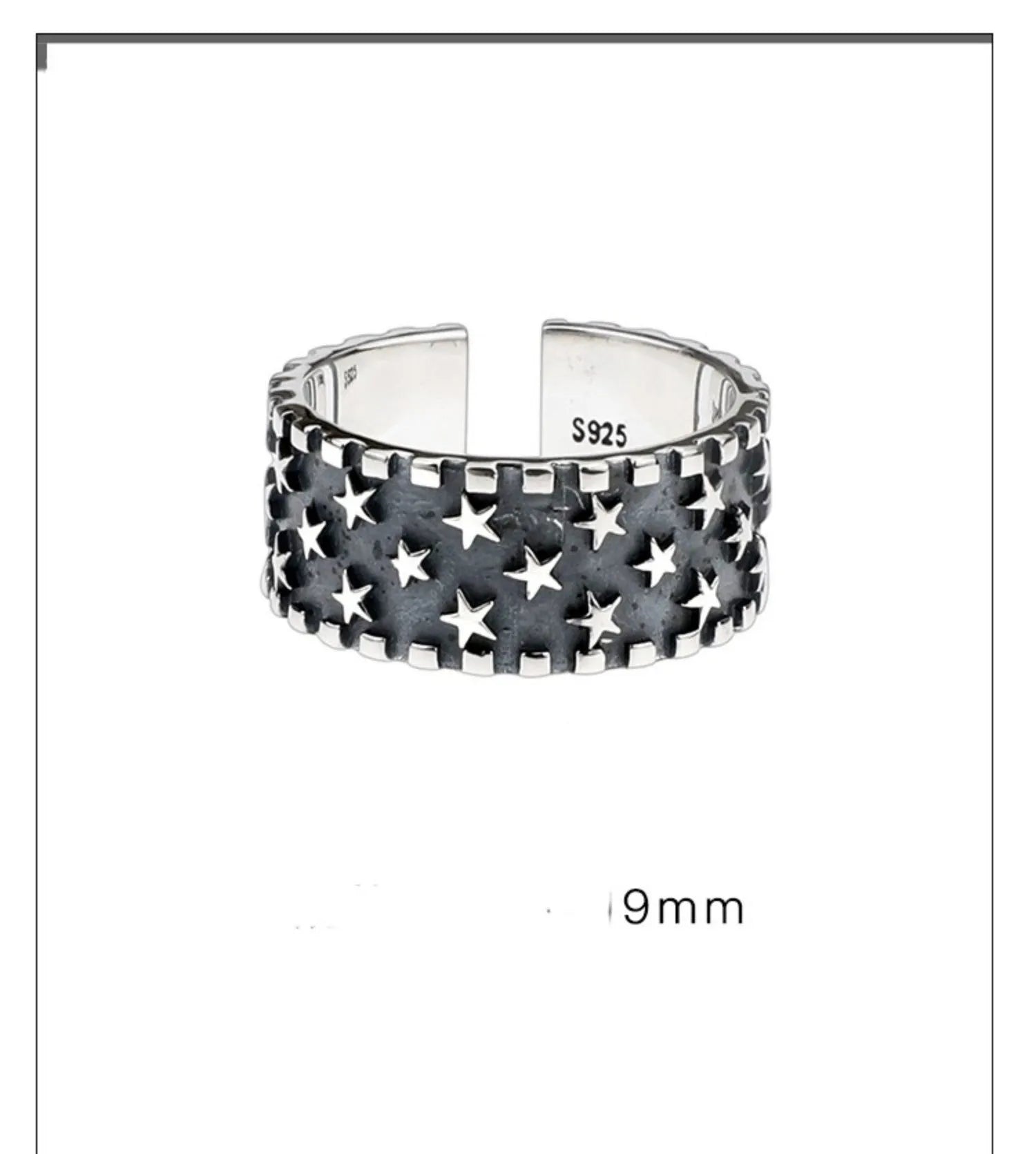 Sterling silver ring with five-pointed star design and adjustable opening