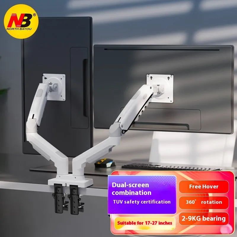 Dual computer monitor desk mount bracket in aluminium alloy with mechanical lifting arms