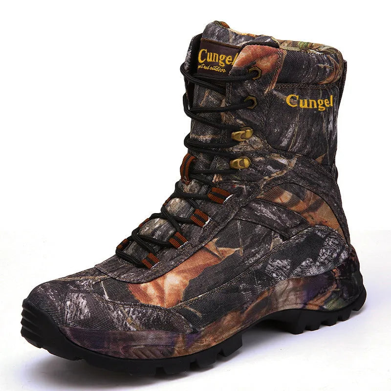 Men's high-top camouflage shoes in brown acrylic fabric for outdoor sports and cycling