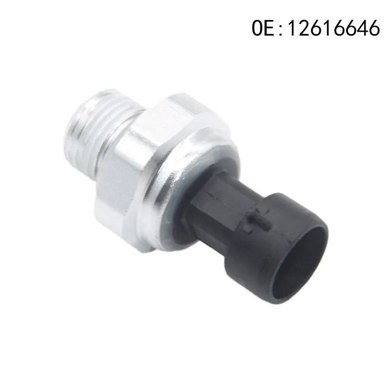 Silver metal General Motors fuel pressure sensor with part numbers 12616646 and 12677836.