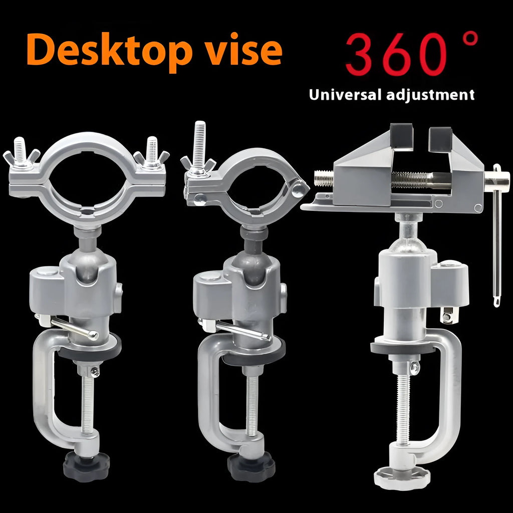 Tungsten steel bench vise with 360-degree rotation and bracket clamp for workshop use