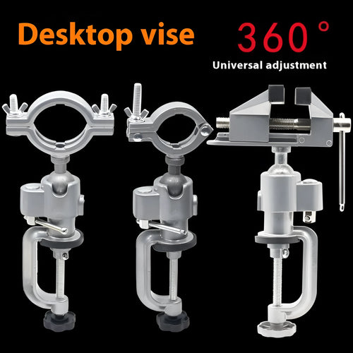 Tungsten steel bench vise with 360-degree rotation and bracket clamp for workshop use