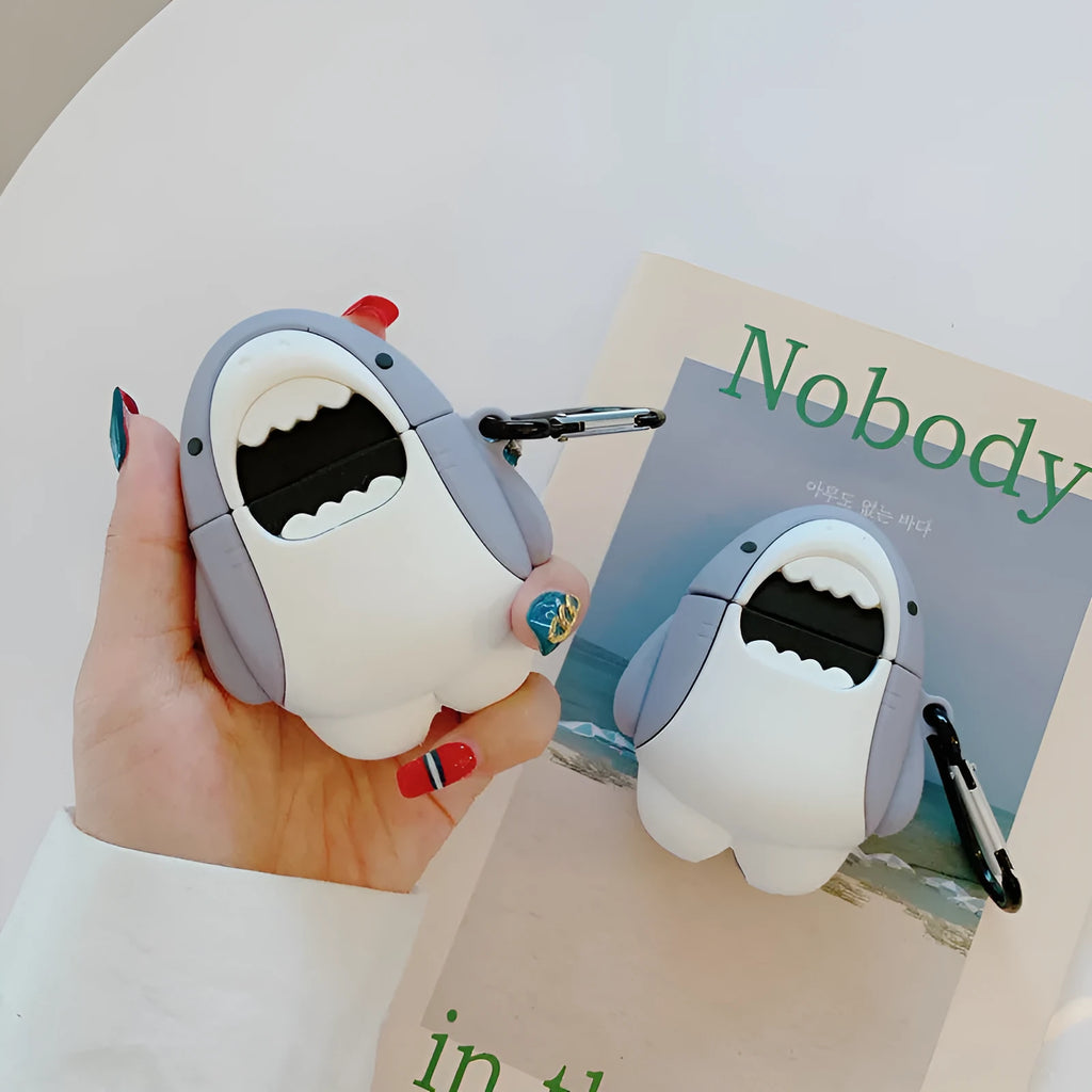 Silicone shark design cover for AirPods 1 and 2 charging case in vibrant colours